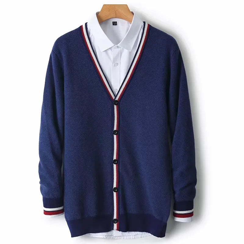 Cardigan Masculino Gola V Elegante Estilo Oxford