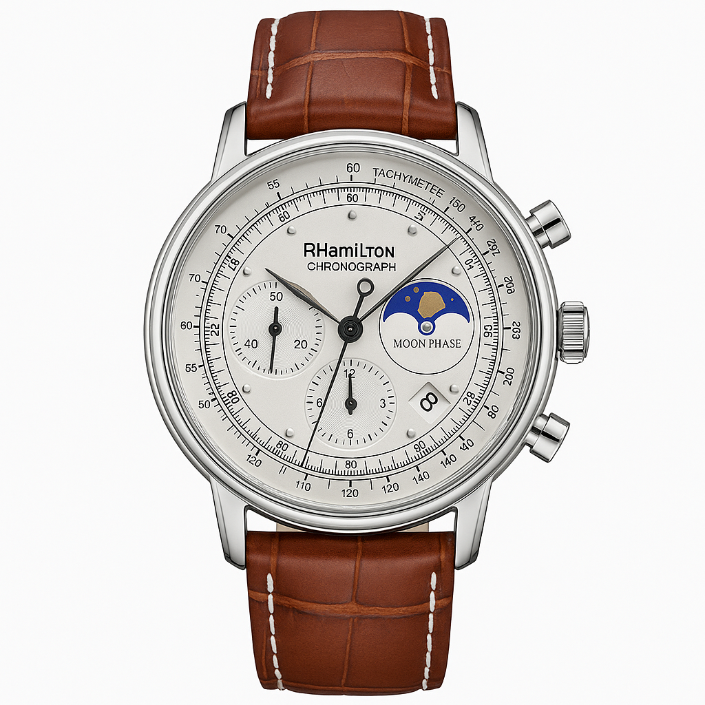 Relógio Masculino de Couro Hanhilton Cronograph
