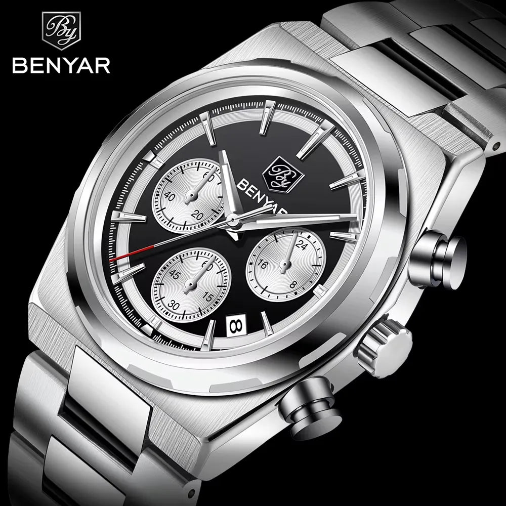 Relógio Prata Masculino Benyar™ Cronógrafo