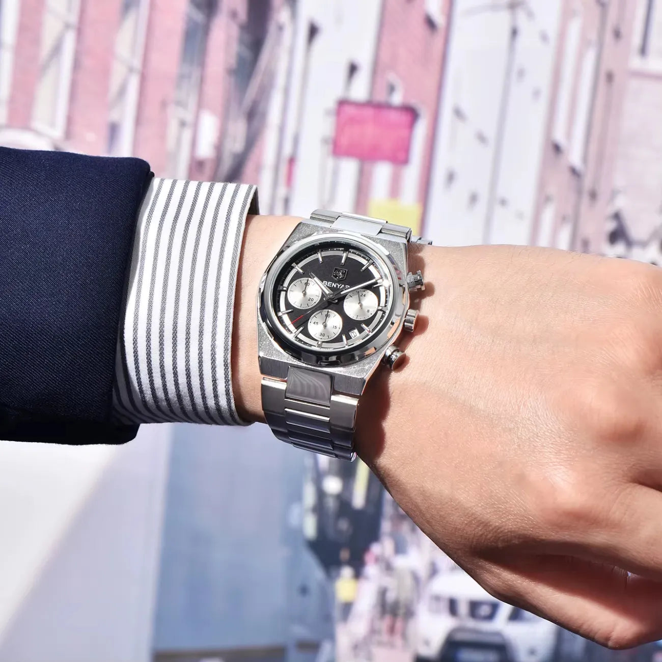 Relógio Prata Masculino Benyar™ Cronógrafo