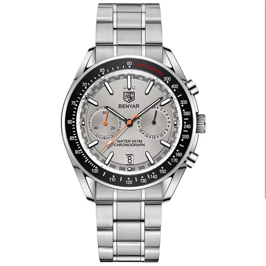 Relógio Prata Masculino Benyar™ Sport Chronograph