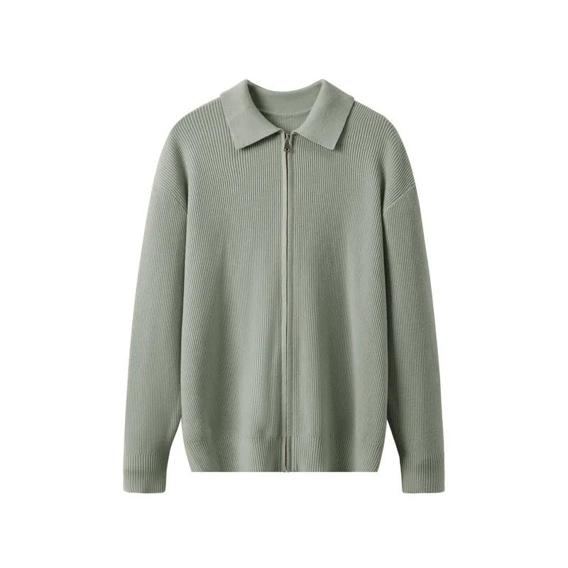 Suéter Masculino com Zíper e Gola Polo em Tricô