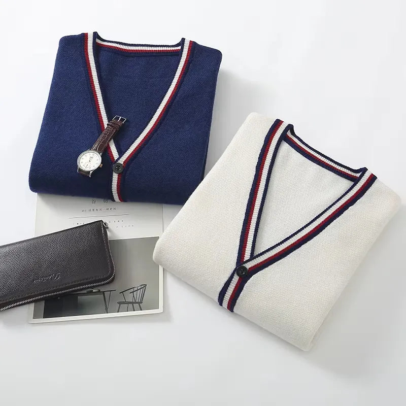 Cardigan Masculino Gola V Elegante Estilo Oxford