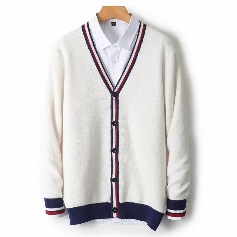 Cardigan Masculino Gola V Elegante Estilo Oxford