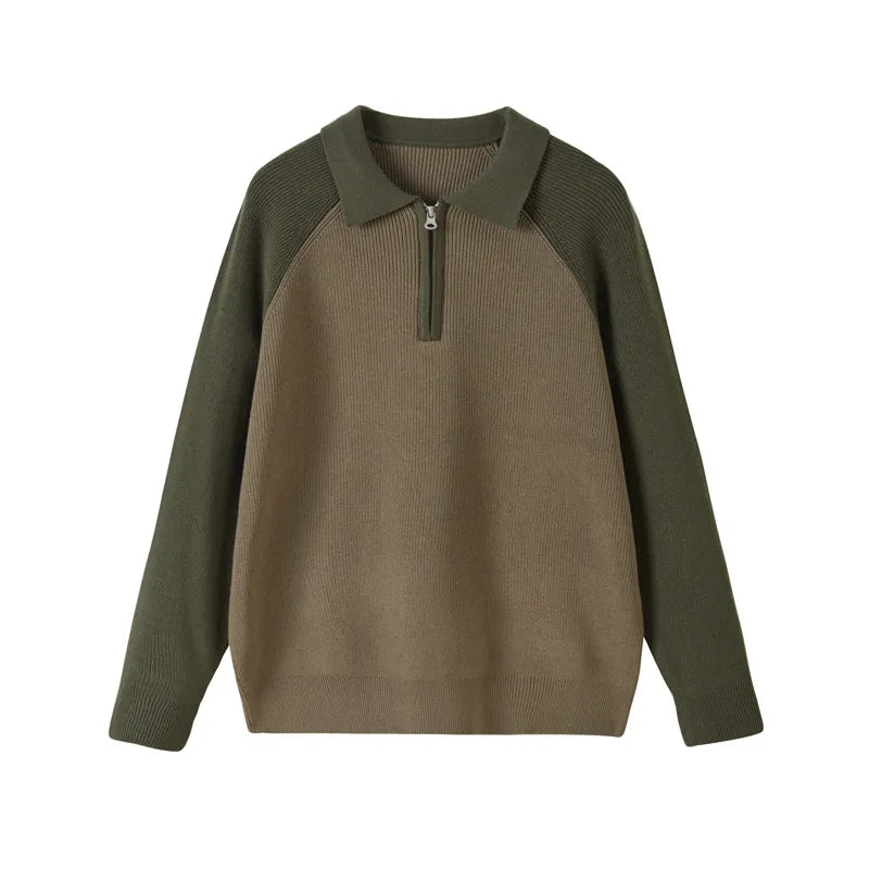 suéter masculino, suéter gola polo, suéter com zíper, suéter bicolor, suéter casual masculino, suéter elegante, moda masculina inverno, suéter de tricô masculino, suéter premium, malha masculina, suéter sofisticado, suéter confortável, suéter masculino moderno, suéter com estilo, tricô masculino
